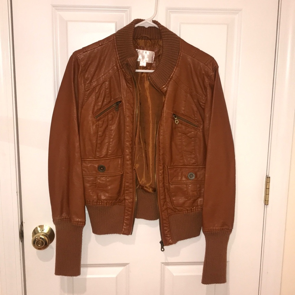 Faux brown leather jacket